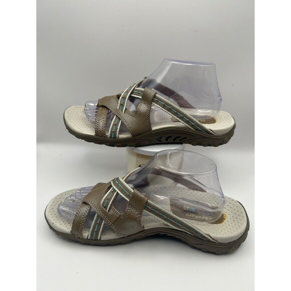 Skechers Reggae Soundstage Women's 9 Taupe Leather Toe Post Slide Sandals 46720 - Picture 4 of 8